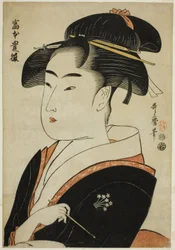 Tomimoto Toyohina, aus der Serie "Berühmte Schönheiten von Edo (Edo komei bijin)"