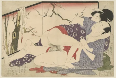 Liebespaar neben einem Wandschirm