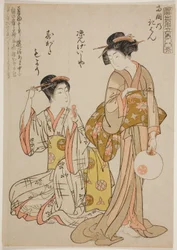 Rückkehr der Segel am Ryogoku-Fluss (Ryogoku no kihan), aus der Serie "Acht Parodien zeitgenössischer Schönheiten (Tosei mitate bijin hakkei)"
