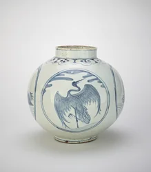 Krug mit Designs von Schildkröten und Kranichen, 19. Jahrhundert