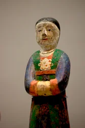 Dekorative Figur eines Grabes. Polychrom geschnitztes Holz, späte Joseon-Periode