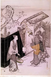 Rückkehr von einem poetischen Abend im Frühling. Japanischer Druck von Shunman Kubo (1757-1820). Paris, Guimet Museum, Nationalmuseum für asiatische Künste