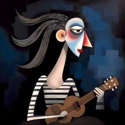 3D Frau Troubadour mit ihrer Gitarre im nächtlichen Mondlicht 2