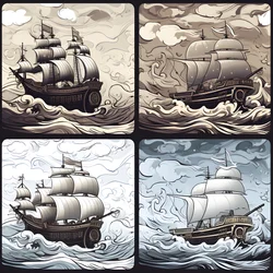 4 Arten von Schwarz-Weiß-Umrissen nur 1