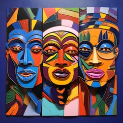 Helle bunte, menschliche Masken Gesichter