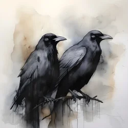 Blick auf 2 anatomisch korrekte Raben