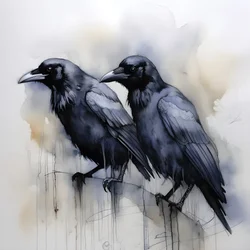 Blick auf 2 anatomisch korrekte Raben