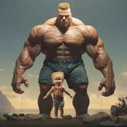 Einschüchternder Gewichtheber mit riesigen Muskeln