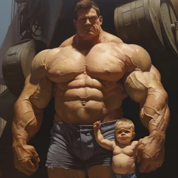 Einschüchternder Gewichtheber mit riesigen Muskeln