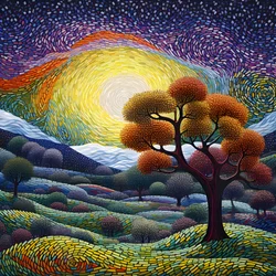 Landschaft mit Bäumen und Hügeln