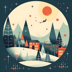 Weihnachtspostkarte im Stil der 60er Jahre