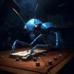anthropomorphe Wildameise mit Augenbrauen und blauen Augen
