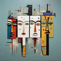 Gemälde einer Gruppe von Köpfen an einer Wand