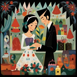 Eine Frau mit kurzen schwarzen Haaren, die einen Ladenbesitzer bezahlt, Schwarzmarkt 1