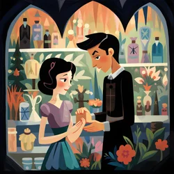 Eine Frau mit kurzen schwarzen Haaren, die einen Ladenbesitzer bezahlt, Schwarzmarkt 2