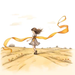 Naive Zeichnung eines Mädchens mit einem Band, das tanzt 1