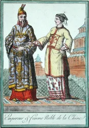 Ein chinesischer Kaiser und eine Adlige, aus einer der Kostümstudien von Jules Grasset de Saint-Sauveur (1757-1810) 1796