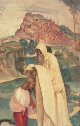 Leben des heiligen Benedikt, Szene 4: Der Mönch Romanus kleidet Benedikt ein