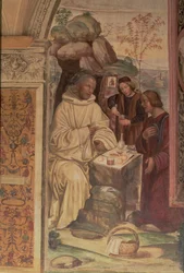 St. Benedikt vor einer Landschaft, aus dem Leben des St. Benedikt (Detail)