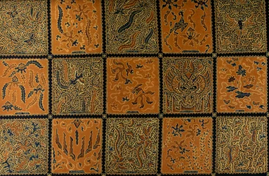 Batik mit traditionellem Karomuster, Surakarta, Java, Indonesien (Detail)