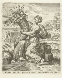 Sommer: Ceres mit einem Füllhorn