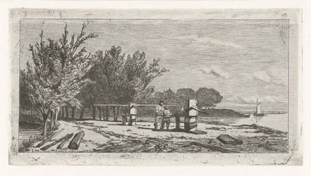 Mann und Junge am Ufer eines Flusses