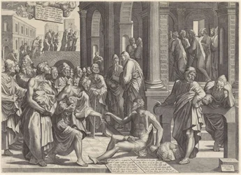 Petrus und Johannes heilen einen Krüppel am Tempeltor