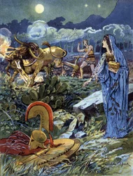 Jason, von Medea beim Pflügen der Felder des Mars unterstützt, ca. 1900