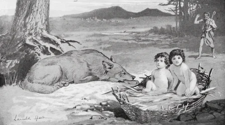 Der Hirte sah, dass der Wolf sich um die Kinder kümmerte (Lithografie)