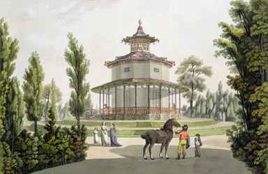 Blick auf das chinesische Sommerhaus, Schloss Lichtenstein in Eisgrub, graviert von Johann Ziegler, 1792