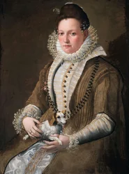 Porträt einer Dame mit einem Hund