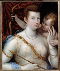 Venus und Amor, Gemälde von Lavinia Fontana (1552-1614), 1592. Maße: 0,72 x 0,5 m. Musée des Beaux-Arts de Rouen