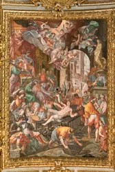 Genua, Duomo (St. Laurentius Kathedrale), innen, Presbyterium-Gewölbe: "Das Martyrium des Hl. Laurentius"