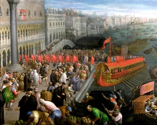 Die Riva Degli Schiavoni in Venedig, Detail, kommerzielle Aktivitäten und Kleidung in Venedig