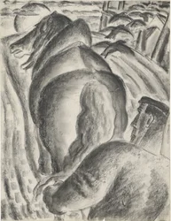 Bauer mit Pflug und Zugpferd