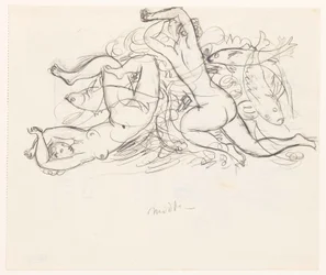 Zwei nackte Frauen und drei Fische