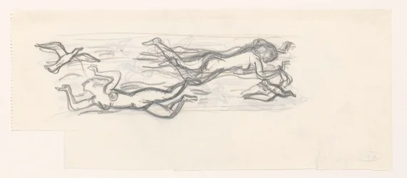 Schwebende nackte Frauen in der Luft zwischen Möwen