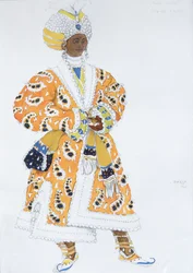 Kostümentwurf für Vaslav Nijinsky im Ballett Blauer Gott von R. Hahn, 1912