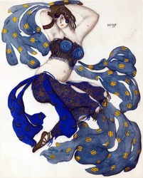 Odaliske. Kostümentwurf für das Ballett Sheherazade von N. Rimski-Korsakow - Bakst, Leon (1866-1924) - 1910 - Aquarell, Gouache auf Papier - 33x28 - Privatsammlung