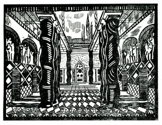 Szenografie von Leon Bakst (1866-1924), russischer Maler und Dekorateur für den dritten Akt von „Das Martyrium des heiligen Sebastian“ von Claude Debussy (1862-1918), Libretto von Gabriele D