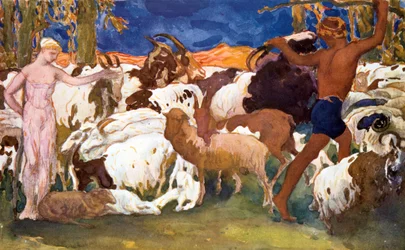 Bühnenbildentwurf für eine Ballets Russes Produktion von Ravels Daphnis et Chloé, 1912