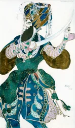 Der Schah von Persien, Kostümentwurf für eine Ballets Russes Produktion von Scheherazade