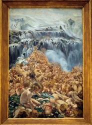 Der Gletscher, der Wildbach. Linker Teil des Triptychons „Der Bach“, belgische Schule, 1890-1899. Maße: 2,05x1,27 m. Brüssel, Königliche Museen der Schönen Künste