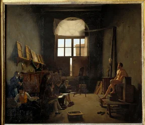 Innenansicht von Davids Atelier am Collège des Quatre-Nations im Jahr 1814 (heutiges Institut de France). Gemälde von Mathieu Cochereau (1793-1817)