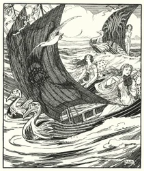 Ich sah drei Schiffe vorbeifahren