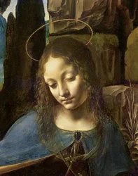 Detail des Kopfes der Jungfrau, aus Die Jungfrau der Felsen (Die Jungfrau mit dem Kindlichen Johannes, der das Kindliche Christus anbetet, begleitet von einem Engel), ca. 1508