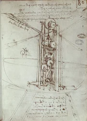 Zeichnung einer Flugmaschine. Manuskript von Leonardo da Vinci