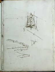 Wissenschaft und Technik: Manuskript über Flugmaschinen, Vorläufer des Hubschraubers. Buch von Leonardo da Vinci, um 1487