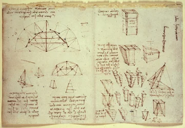 Notizbuch von Leonardo da Vinci, zeigt Diagramme geometrischer Formen