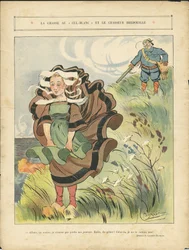 Illustration von Leonce Burret (1865-1915) in Le Rire, 03/09/10 - Die Jagd nach dem weißen Cul-Blanc und dem Dummjäger - Landschaft, Freizeit, Naturvegetation, Jagdjäger, maritime Meeresküste - Bauern, Landwirte